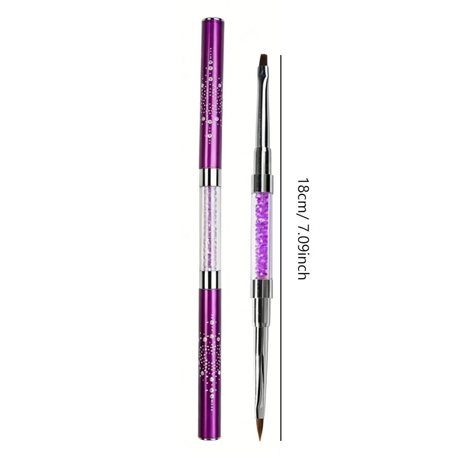 Double Ended Nail Art Brushes Rhinestone Handle, Flat Head Gel & Carving Sculpting Pen for Nail Extension Manicure