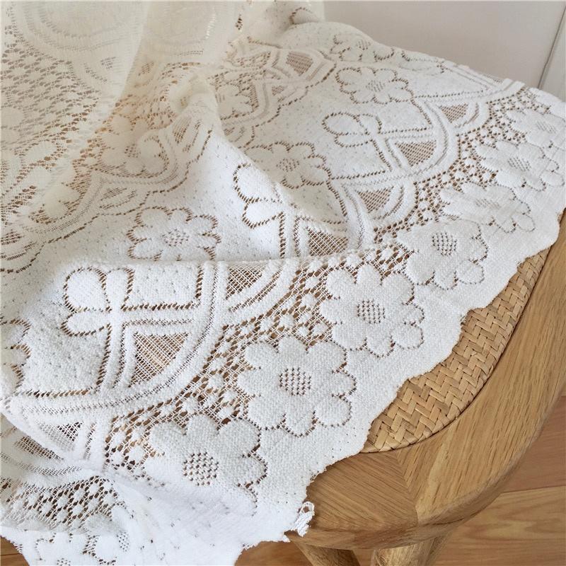 1pc Simple Lace Tablecloth Home Decoration White Chiffon Knitting Cafe Restaurant Background Cloth Decorative Cloth Non-slip French Style Tablecloth