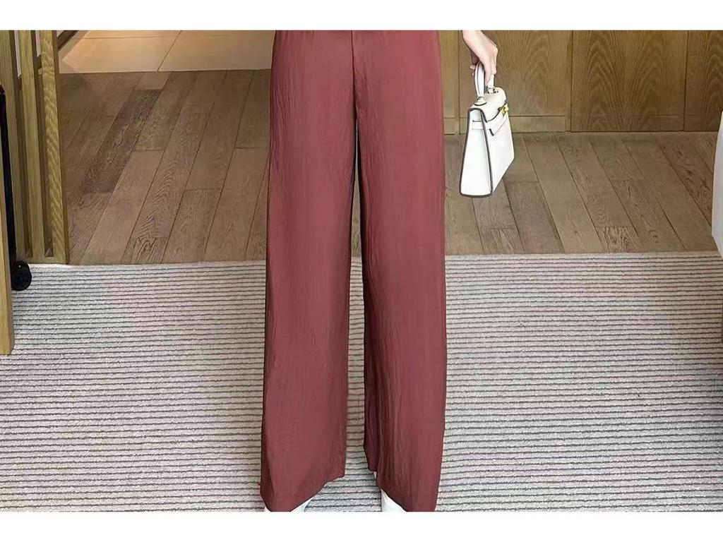2024 Plus Size Ice Silk Women’s Stylish Summer Two-Piece Set with Wide-Leg Pants