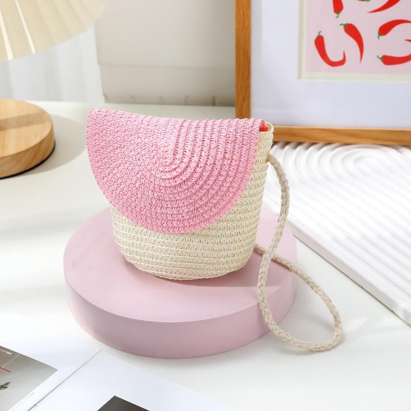 Cute Grass Woven Children's Handbag Handmade Rattan Little Girl Crossbody Fashi Cute Wallet Summer Beach Shoulder Bags