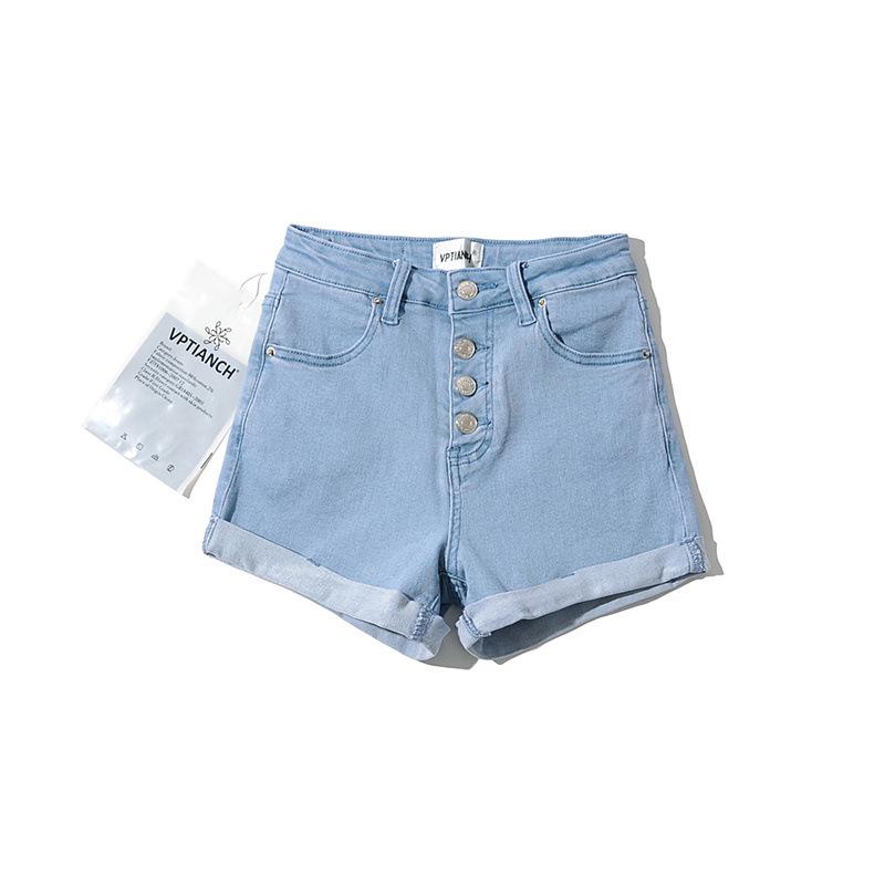 

Women s 2022 Summer High Waist Slimming Denim Shorts - Hot Girl 4-Button Rolled-Up Style Extra Small светло-синий