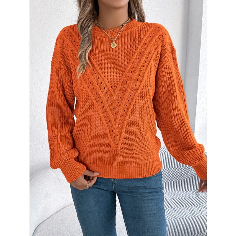 Women S Casual Solid V Neck Lantern Sleeve Pullover Sweater