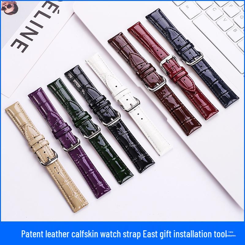 Red Bamboo Joint Pattern Genuine Leather Watch Strap, Unisex