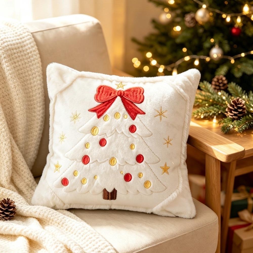 Soft Christmas Pillow Cover Santa Claus Bowknot Throw Cushion Case Square 45cm 17.72in Xmas Tree Pillowslip Home Decor