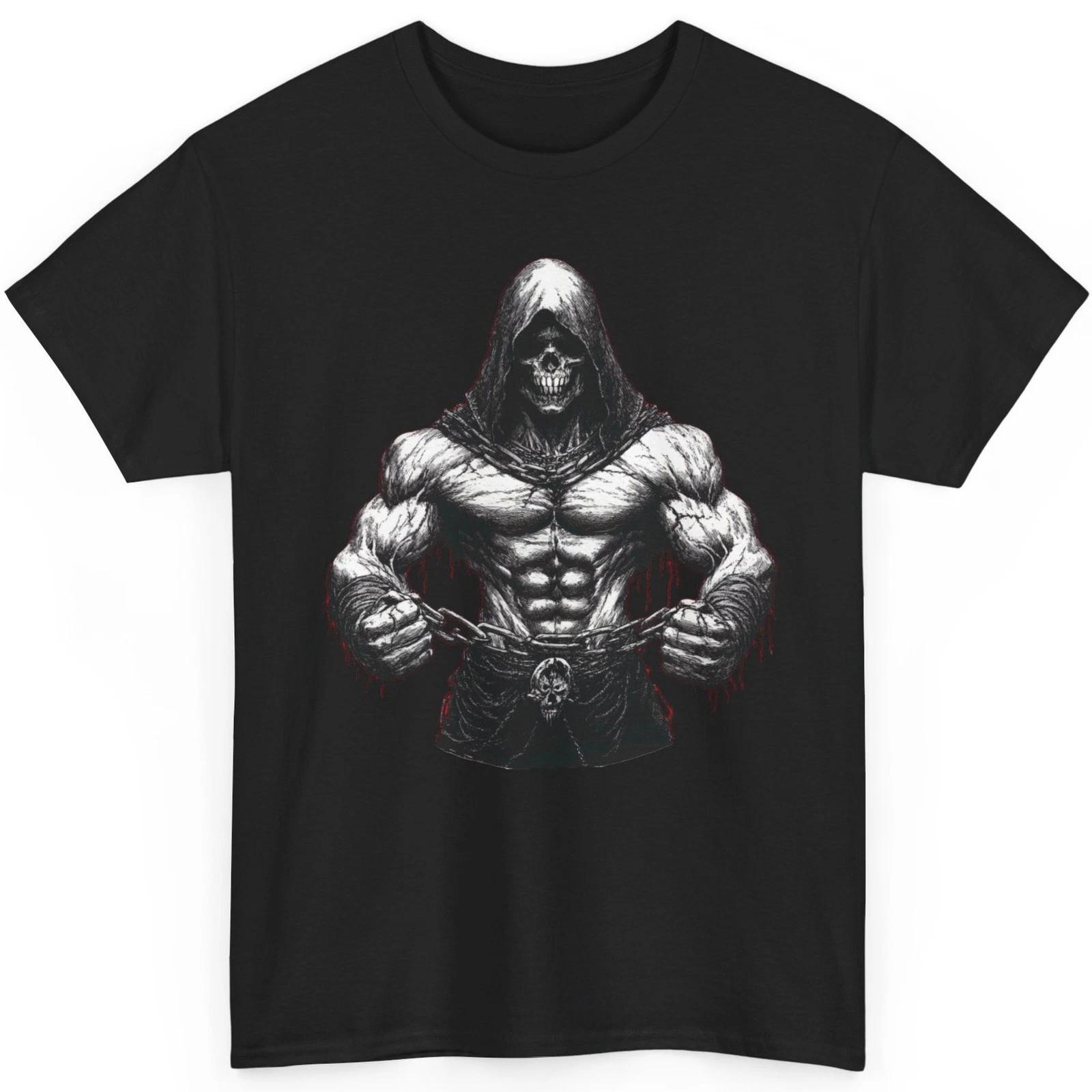 

Gothic Gym T Shirt Muscular Skeleton Graphic Tee Bodybuilding Lifting Hardcore S