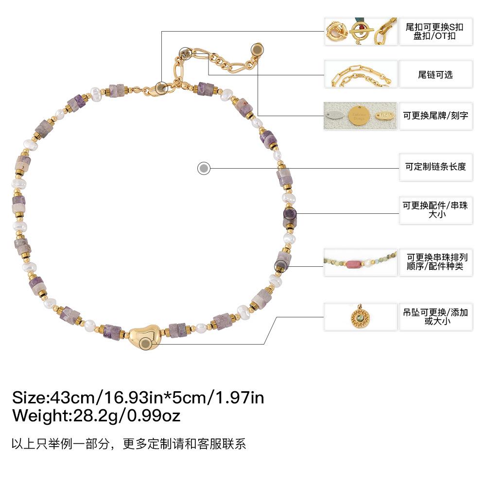 GEMCHIC Women s Natural Stone Beaded Heart Necklace Purple Pearl Fashion Handmade Choker