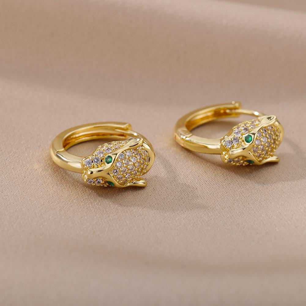 Punk Cz Stone Crystal Panther Hoop Earrings  For Women Animal Leopard Head Earrings Exaggerated Party Jewelry Gift Bijoux Femme