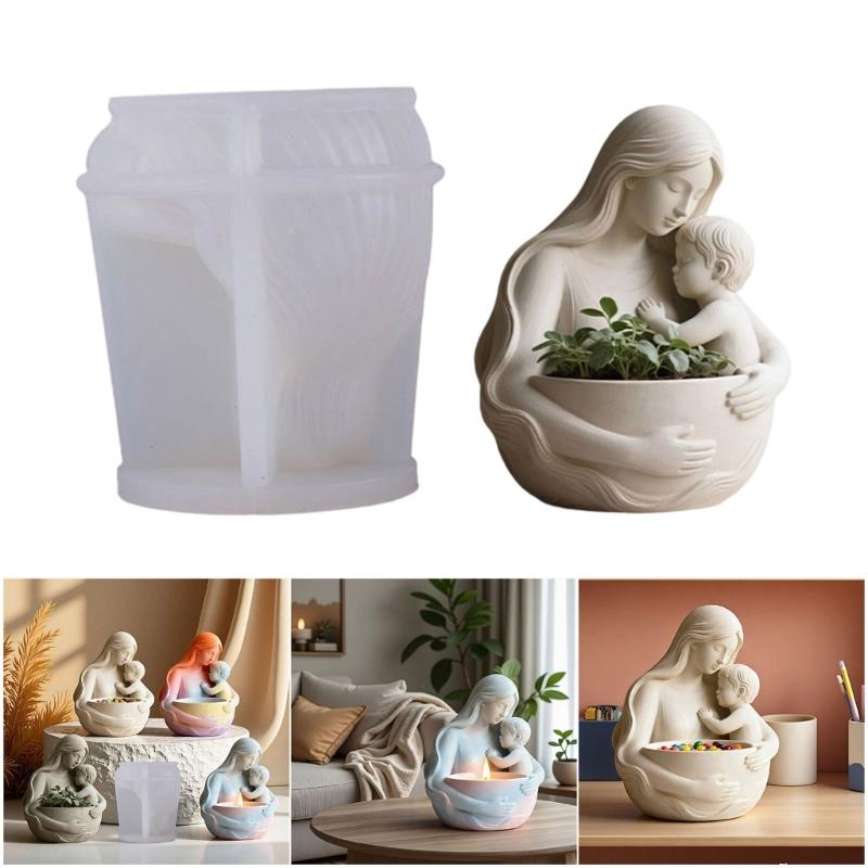Reusable Silicone Mold Mother Child Planter Design Easy Releasing Moulds for Resin Art Concrete Crafting Projects