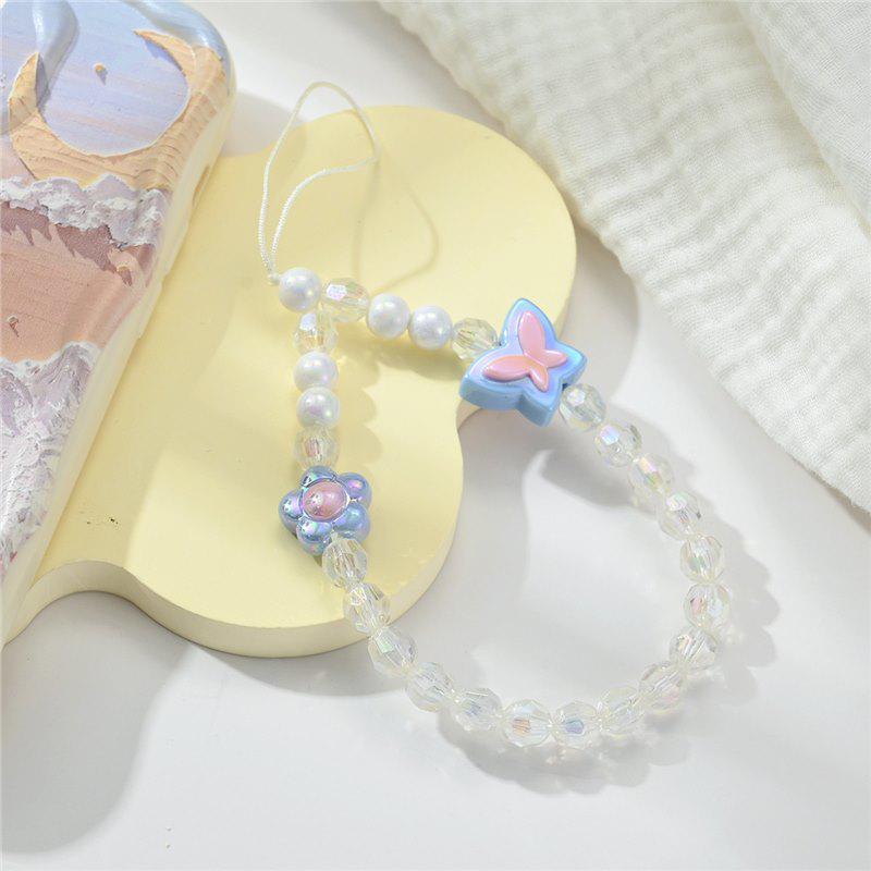 Stilvolles Handy-Lanyard mit Schmetterling & Blume: Perlenkette, Anti-Verlust-Seil, Niedlicher Anhänger für Damen