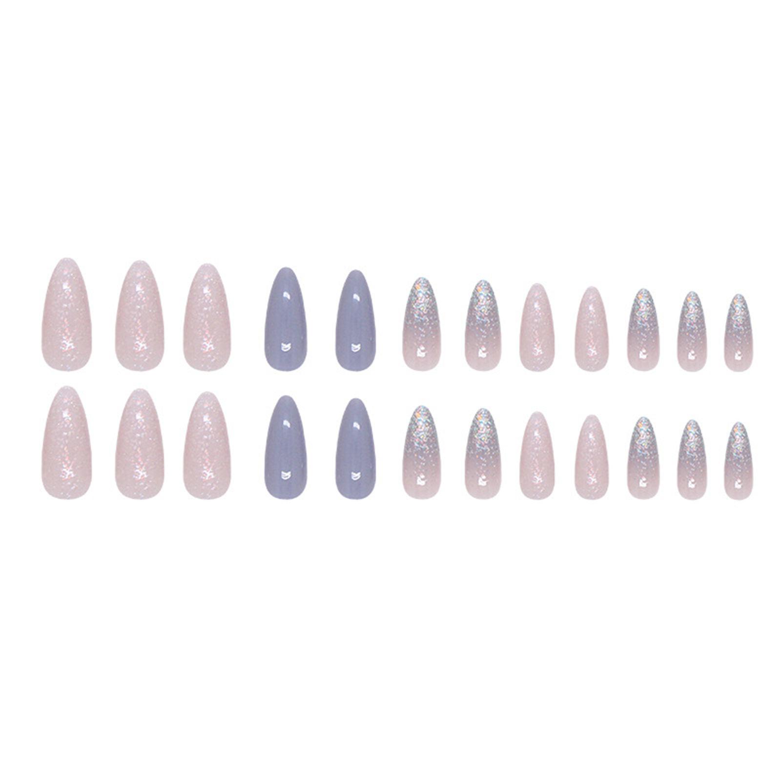 

24 штуки средних миндалевидных акриловых накладных ногтей с дизайном с блестками, накладные ногти с полным покрытием, наклейки для ежедневной носки