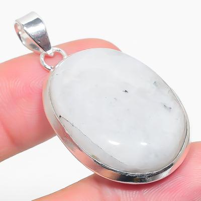 Natural Rainbow Moonstone Gemstone 925 Sterling Silver Pendant 1.85" U1n91