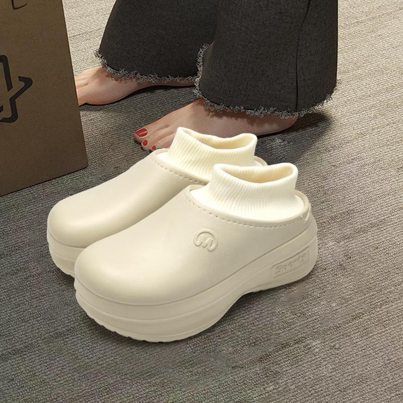 Women's Winter New Thick-Soled Height-Increasing Mules Platform Chef Shoes Waterproof Non-Slip Closed-Toe Warm Cotton Shoes