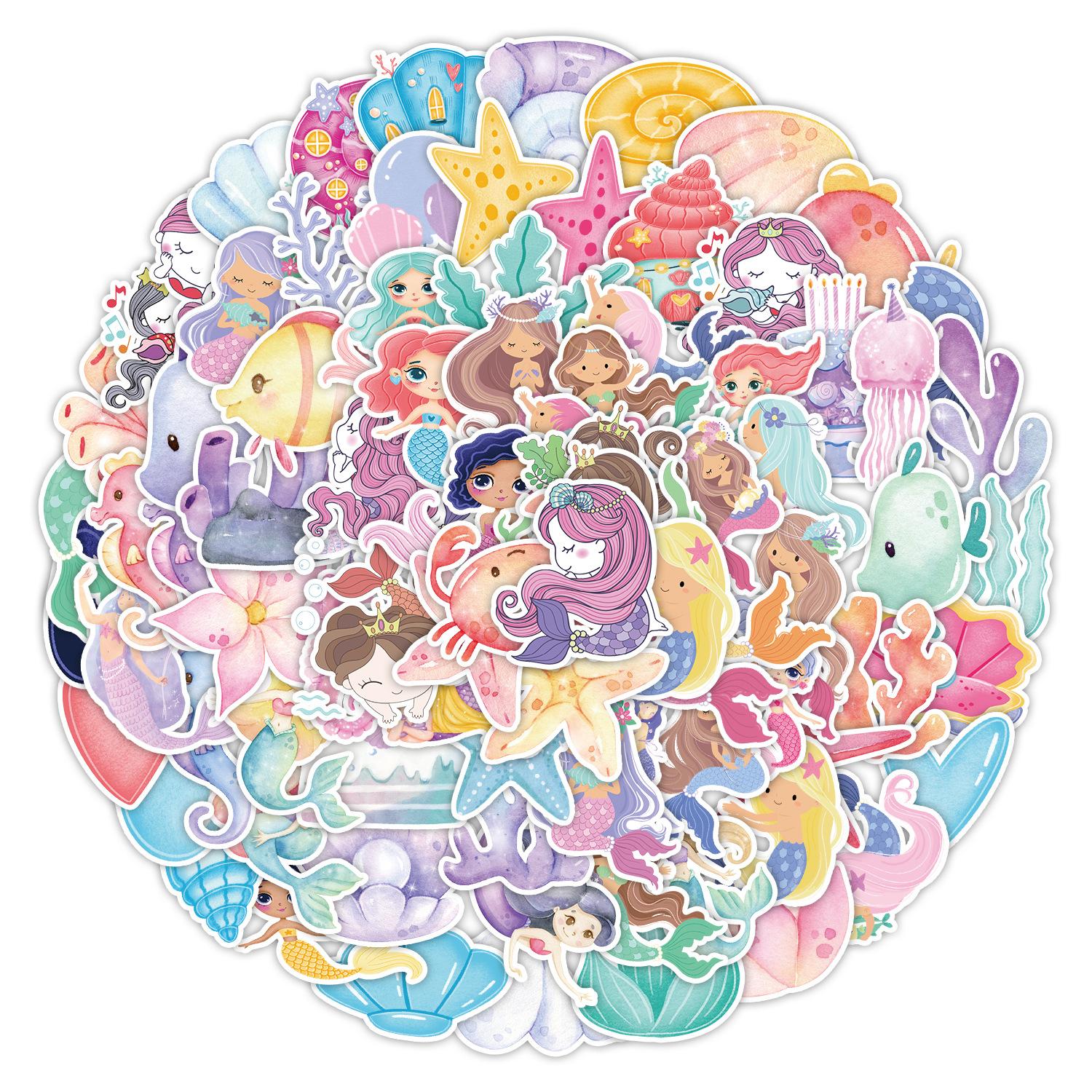 

100 Mermaid Graffiti Stickers Skateboard Suitcase Computer Decoration Stickers Waterproof Creative Stationery Cartoon Stickers