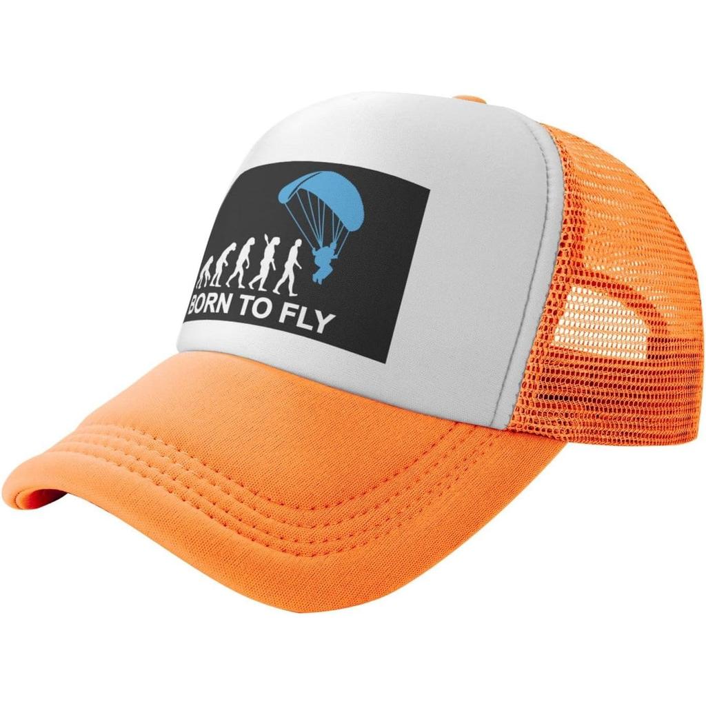 Paragliding Evolution Born To Fly Trucker Hat Unisex Mesh Snapback Cap Outdoor Casual