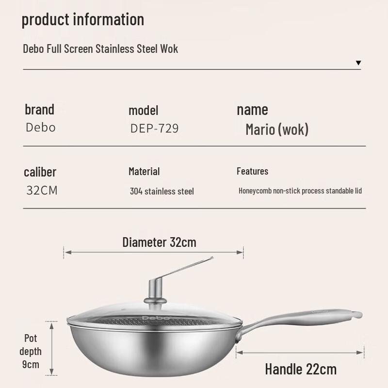 Debo 304 Edelstahl Waben Antihaft Wok