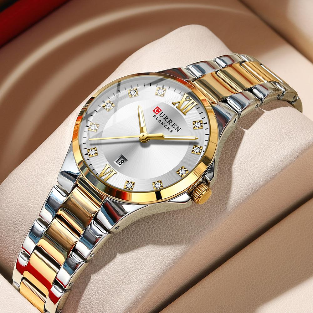CURREN Brand Quartz Watch for Women Fashion Luxury Round Stainless Steel Waterproof Luminous Ladies Wristwatch