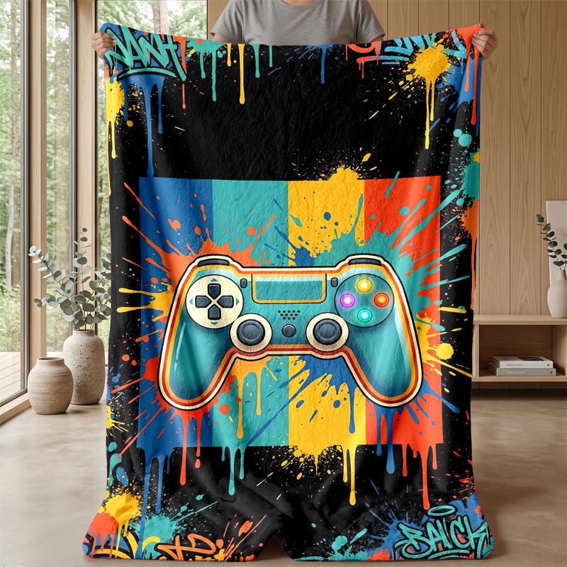 Glowing Game Controller with Lightning Theme blanket Lightweight Warm Flannel Blanket Decorative Throw Blanket for Home Decoration
