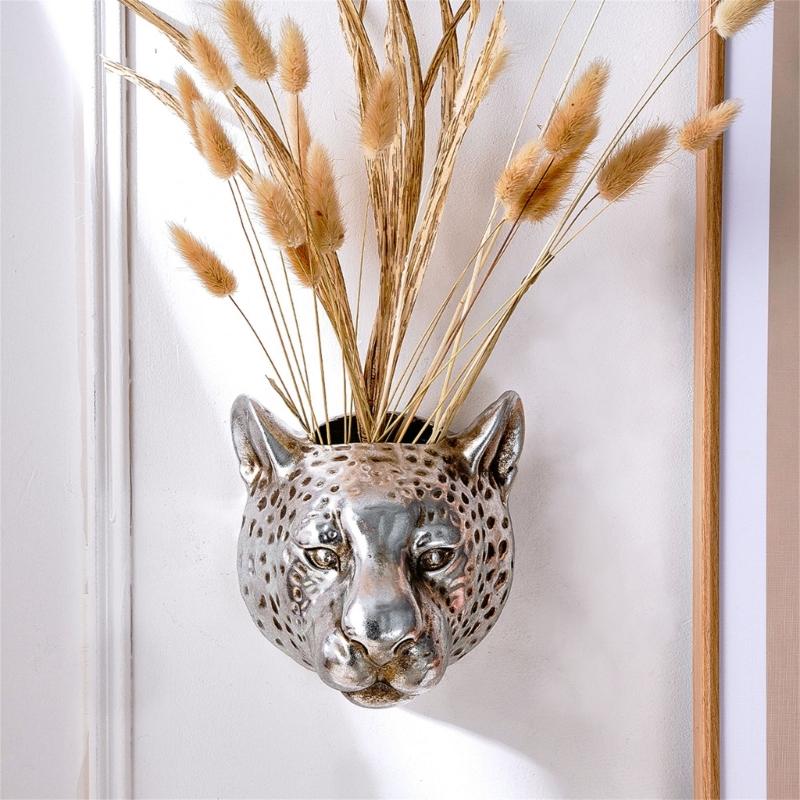 Dekorativer Leopardenkopf Hängepflanzer Handgefertigter Harz-Blumentopf Modischer Leoparden-Themen-Wandmontierter Blumentopf für Balkon Büro