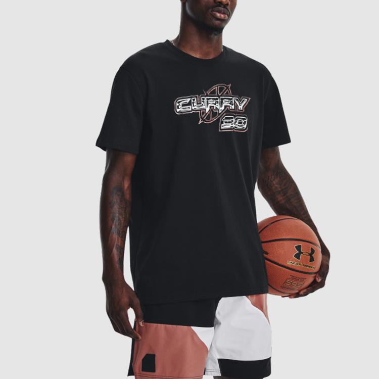 Under Armour Curry Letter Print Crew Neck Short Sleeve T-Shirt Men Tops Black 1376808-001