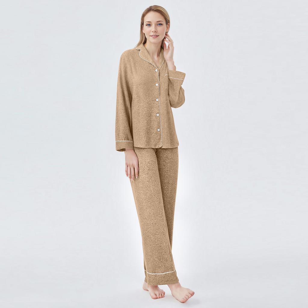 Conjunto de pijama feminino com botões, camisa de manga comprida e calças de pijama, conjunto de pijama macio, pijama casual
