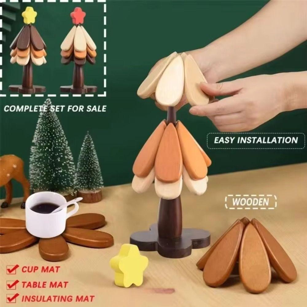 Set of 3 Wooden Tree Trivet Black Walnut Wood Placemats New Insulation Mat  for Home Kitchen