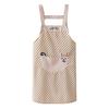 Plaid Bib Apron with Rabbit Embroidery Pocket Waterproof Oil-Proof Kitchen Apron for Cooking Baking