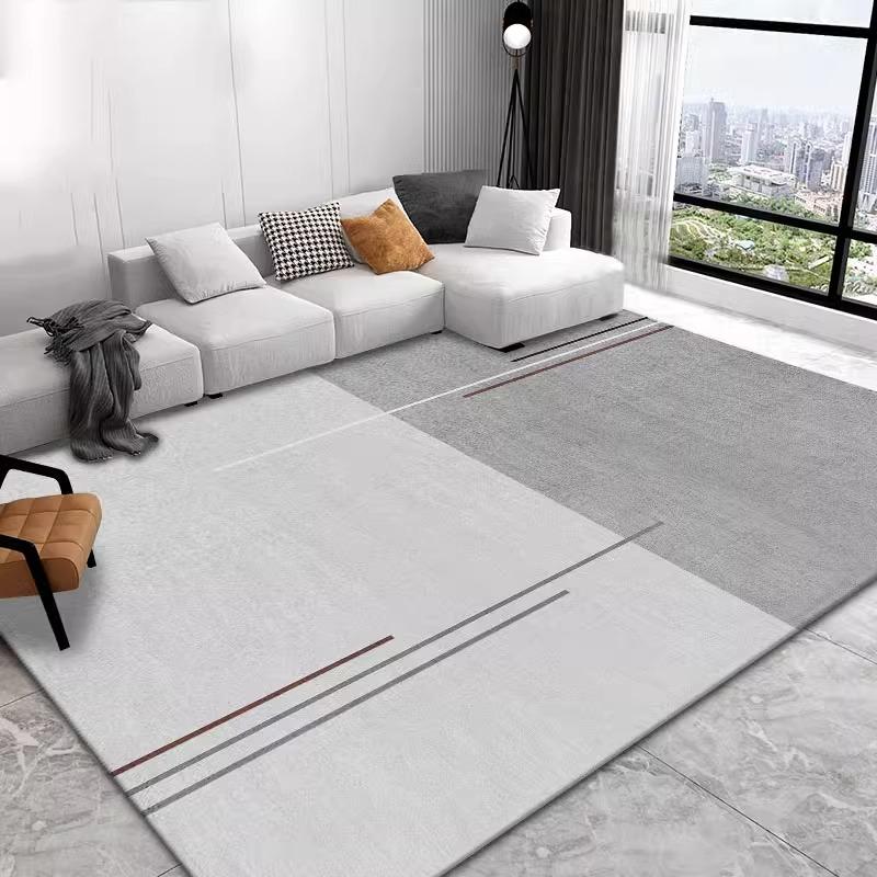 Modern Striped Living Room Carpet Light Grey Luxurious Decorative Carpet Comfortable Soft Bedroom Bedside Rugs Artistic Line Rug