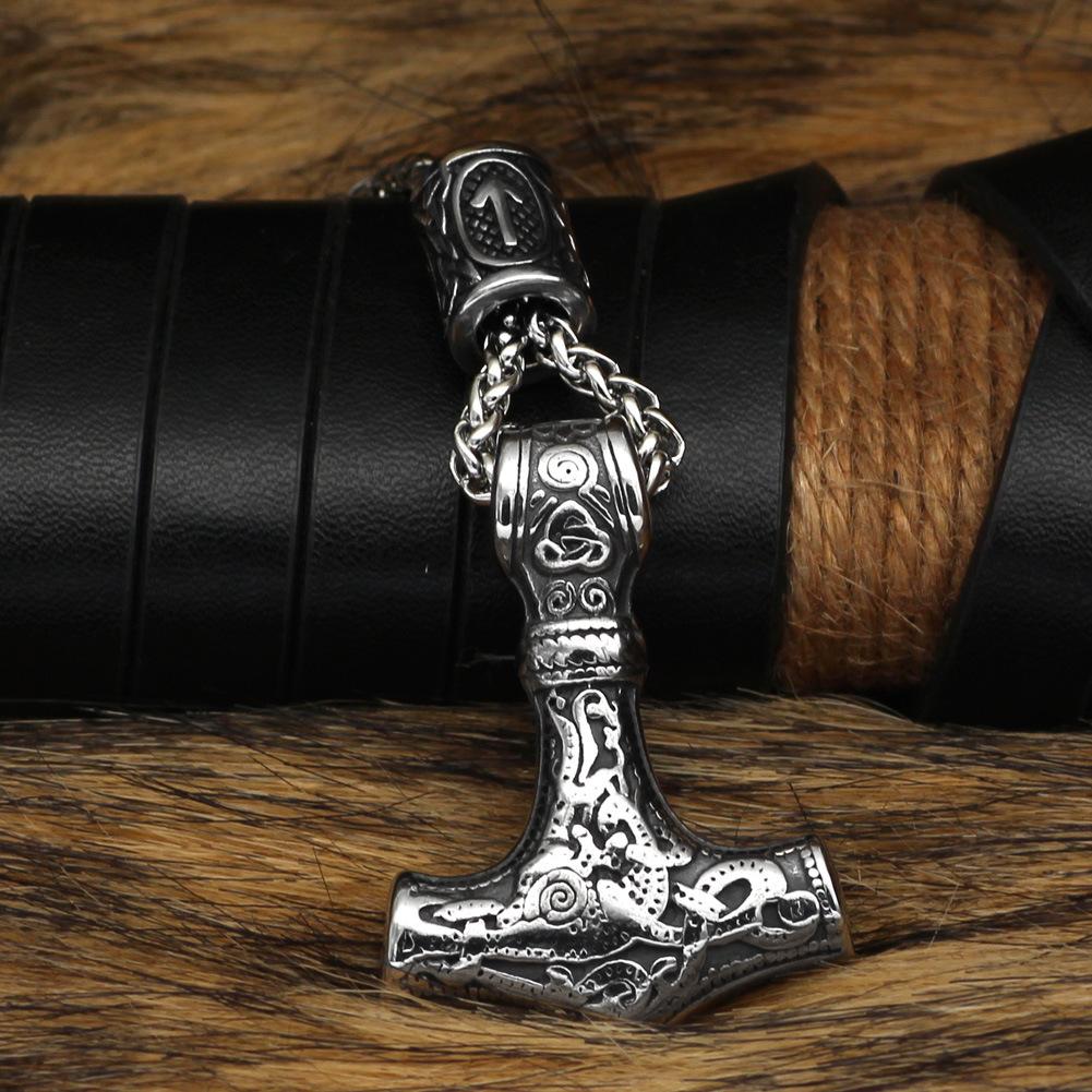 Thor's Hammer Mjolnir Pendant Necklace Viking Scandinavian Necklace Stainless Steel Chain Hammer Necklace for Men Party Jewelry