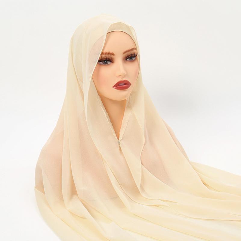 Instant Chiffon Hijab With Built In Magnet Buckle Solid Color Woman Muslim Hijab Scarf Soft Islam Turban Fashion Headband Shawl