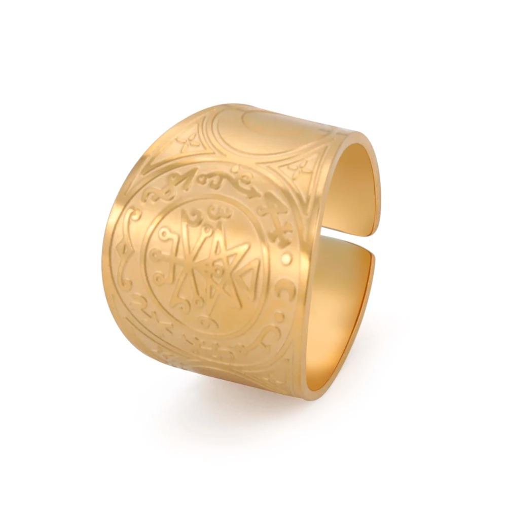 Retro Punk Celtic Knot Open Ring for Men Seven Pointed Star Magic Formation Couple Jewelry Gift