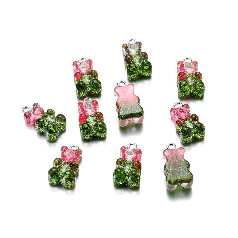 10pcs Colorful Transparent Resin Gummy Bear Charms Pendant Cute Animal Pendant For DIY Necklace Bracelet Jewelry Keychain Making