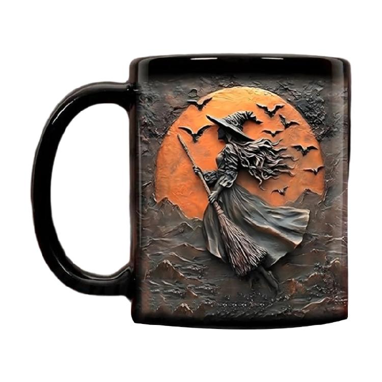 Handcrafted Witches Styles Ceramic Coffee Cup Halloween Kitchenwares With Bright 3D Detail 3D Witches Halloween Cup