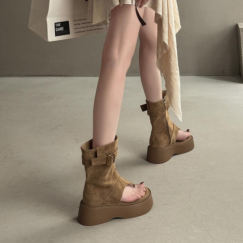 Fashion versatile casual retro toe cool boots women's 2025 summer new versatile temperament simple outer wear stacking boots
