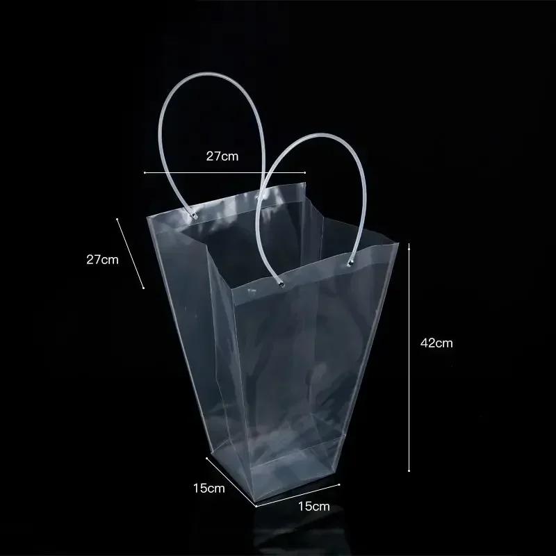 10piece A Trapezoidal Transparent Flower Handbag Waterproof OPP Square Handheld Flower Bag Gift Bouquet Packaging Handbag