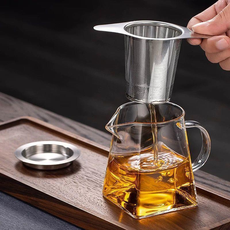 Stainless Steel Tea Brewing Funnel Filter, Fine Mesh, Cover, Double Handle, Large-Capacity Loose Leaf Tea Brewer