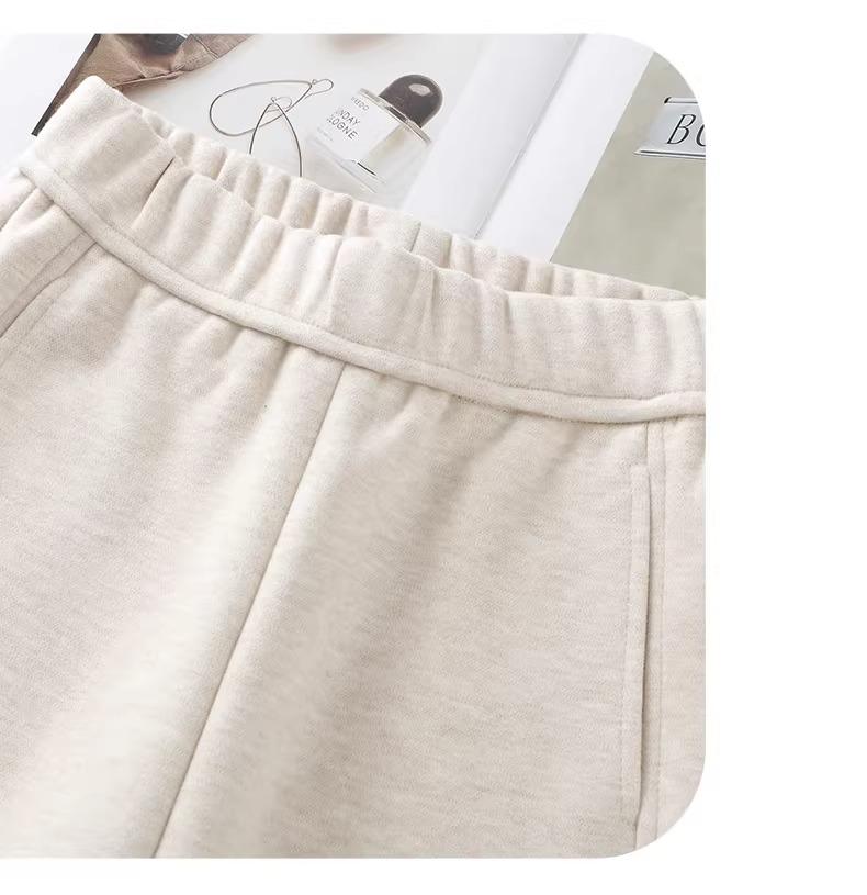 Women's Beige Cashmere Wool Blend Wide-Leg Pants with Fleece Lining - Autumn/Winter 2024 Collection