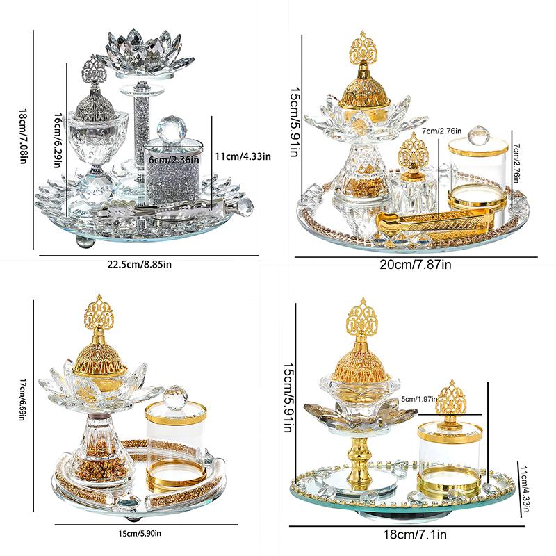 1 Set Muslim Censers Yoga Room Lotus Gift Crystal Luxury Diamond Home Glass Incense Burner Set Wedding Multiple Options Available
