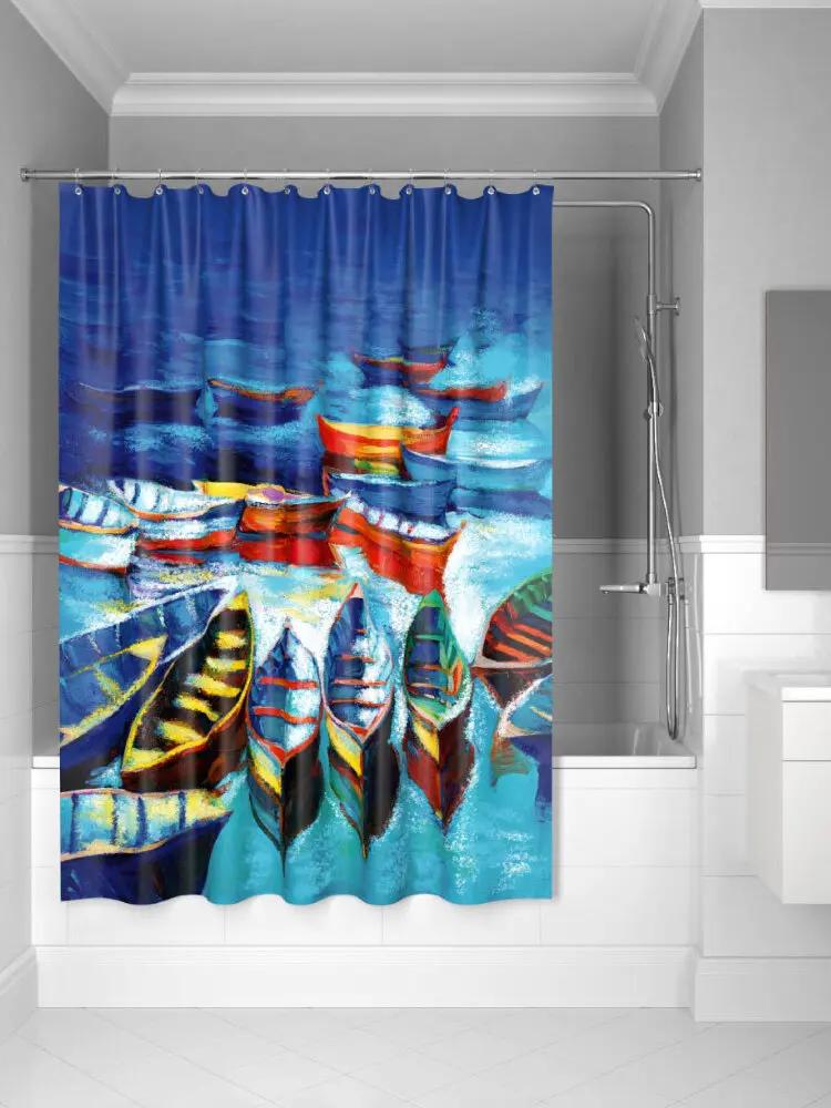 Ocean Mountain Peak Landscape Shower Curtains Chinese Style Art Light Luxury Home Decor Bedroom Bathroom Curtain with 12 Hooks