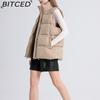 BITCED Women's Autumn/Winter Sleeveless Cotton Coat Mid-Length Stand Collar Thermal Down-Filled Cotton Vest Thickened Waistcoat Outerwear