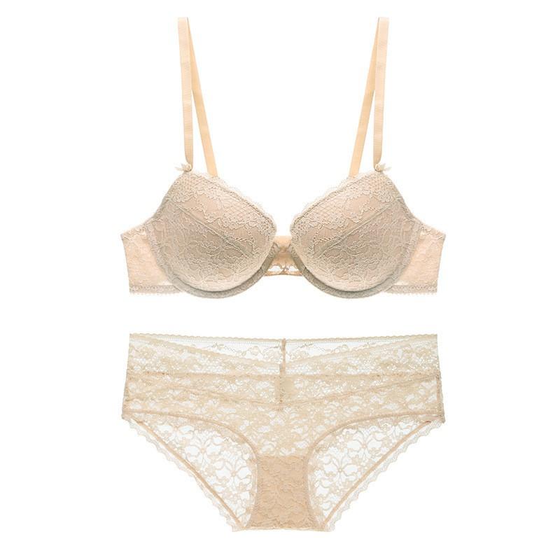 Womens Lace Push-Up Bra Set With Underwire Thin Molded Cup 3/4 Coverage Comfortable Breathable Small Bust