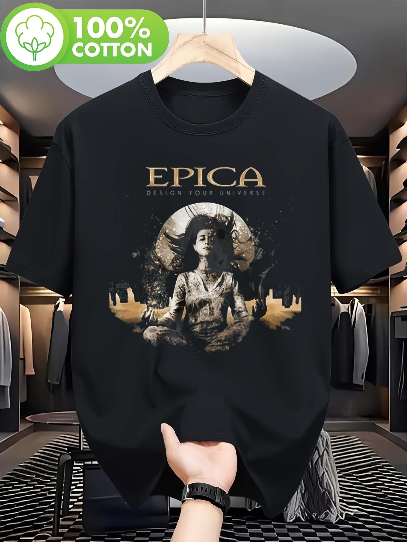 

Men s Black T-shirt with Epica Band Logo and Mythical Female Pattern, Casual Wear for Music Fans and Daily Wear - Men s Summe... 5XL різнокольоровий