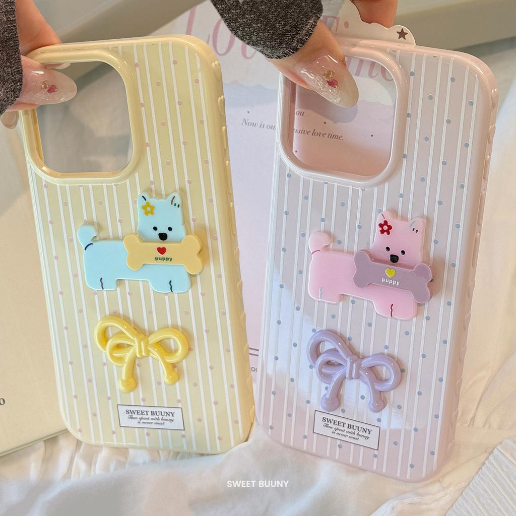 Fresh Polka Dot Cartoon Puppy Apple 16promax Mobile Phone Case Iphone15 Suitable for 12 Three Dimensional 1413