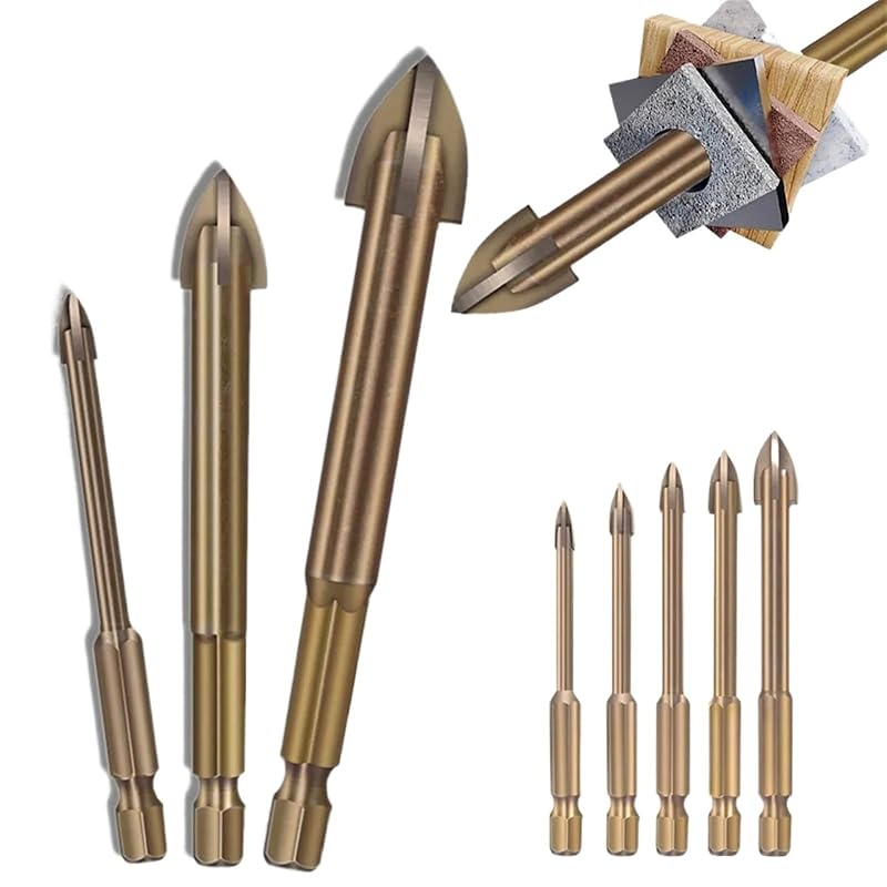 5/6Pcs Set Cemented Carbide Cross Hex Tile Glass Ceramic Drill Bits Set Efficient Drilling Tool Hole Opener for Wall (Size : 4-5-6-8-10-12mm)