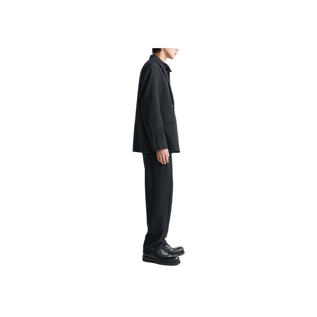 Zara Solid Color Regular Single Breasted Striped Suit Men suits Black 06536833800-33