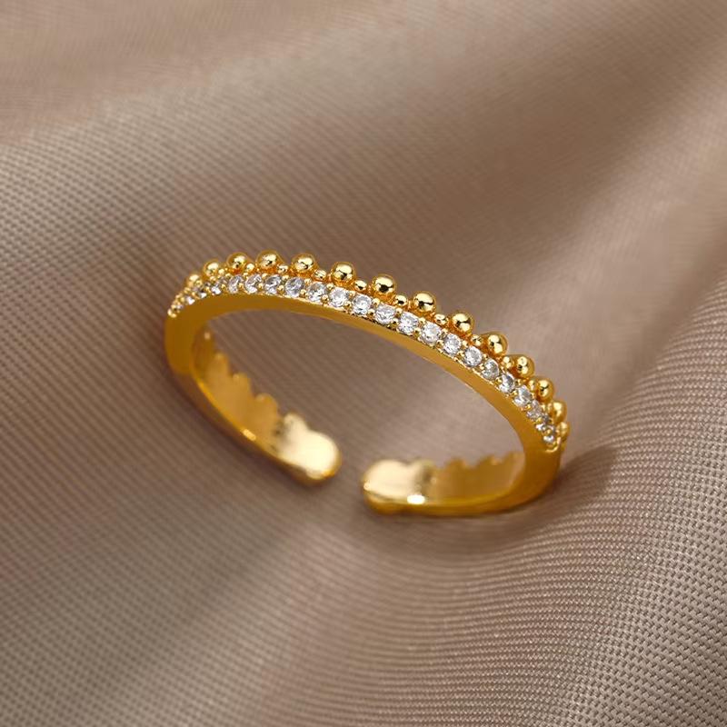 18K Gold Plated Open Ring with Zirconia Leaf Design - Luxurious, Non-Fading, Ideal for Women