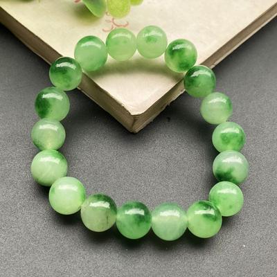 Natural Green Jade Bracelet 10MM Floating Floral Bead Strand, Chinese Hetian Jade Jewelry, Elegant Gift for Women