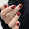 New Year Red Crystal Cat Eye Handmade Short Nail Art Stickers with Glass Beads - Bridal Style