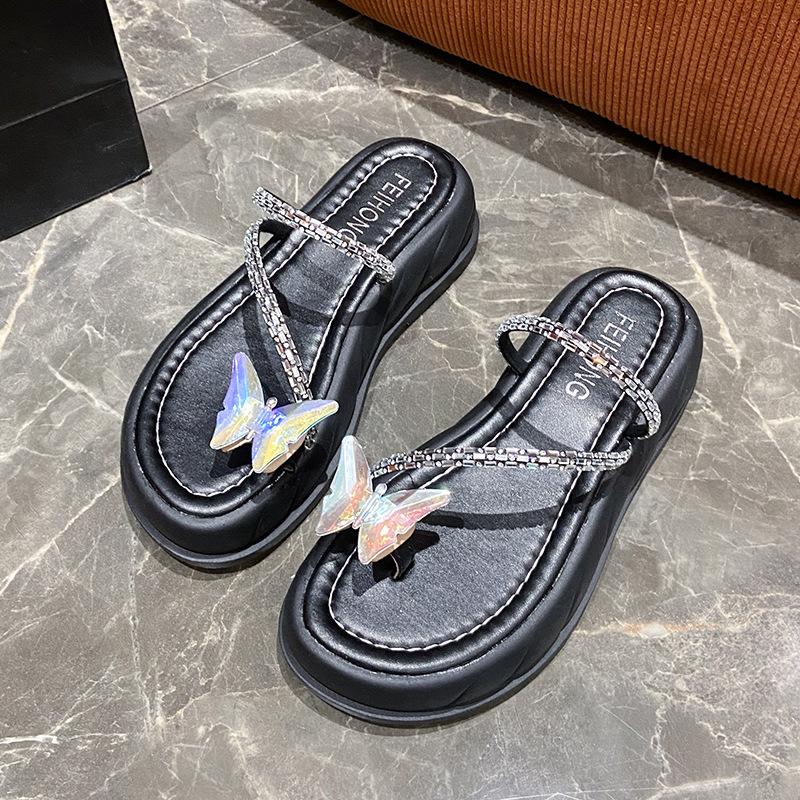 French One-word Slippers, Women's New Thick-bottomed Mops In the Summer of 2025, Foot-pinch Temperament, Sandals, Fairy, Trendy Outside Wear