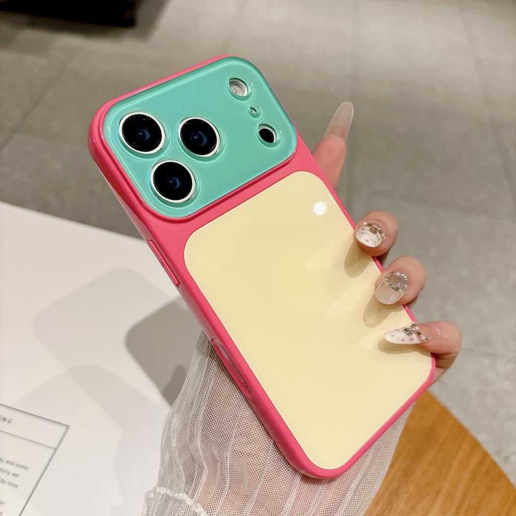High Value Contrasting Color Tempered Glass Second Change Applicable 17pro Max Mobile Phone Case Iphone16pro Candy Color 15