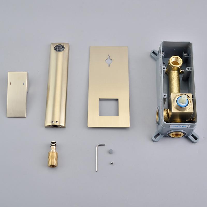Brushed Gold Basin Faucet Concealed Bathroom Sink Faucet In-Wall Basin Spout Mixer Tap Set Combination Blanoir Solid Brass Tap